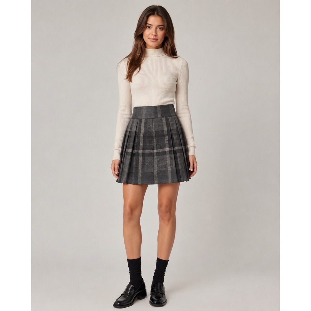 Tristan Plaid Pleated Mini Skirt 1 Grey High Waisted Dark Academia Preppy New